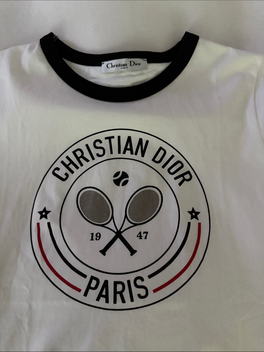 Christian Dior Paris women Tennis Logo Ringer T-Shirt in White/Black